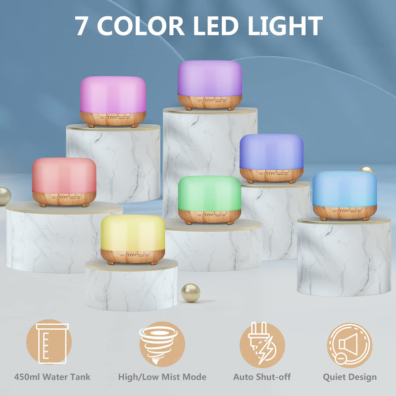 Hianjoo Essential Oil Diffuser 450ml, Electric Aroma Ultrasonic Aromatherapy Fragrant Oil Vaporizer Humidifier, Purifies The Air, Timer and Auto-Off Safety Switch, 7 LED Light Colors (Light Brown) Light Brown - BeesActive Australia