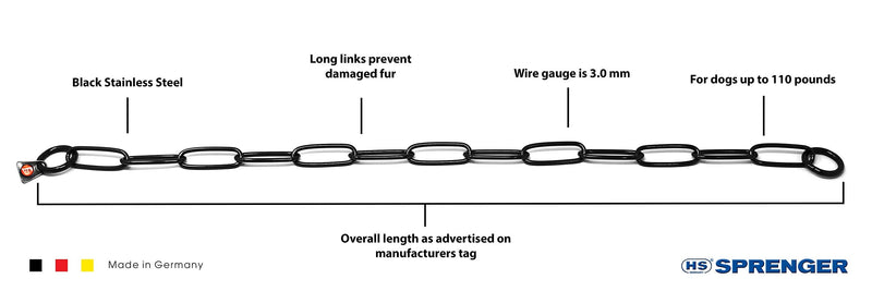 Herm Sprenger Black Stainless Steel Long Link Fur Saver Dog Training Collar No-Pull Slip Chain for Small Medium Large Dogs for Easy Control Made in Germany 21in (54cm) x 3mm - BeesActive Australia