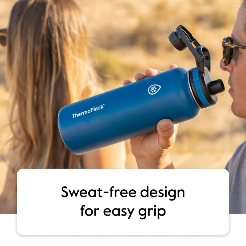 ThermoFlask Double Wall Vacuum Insulated Stainless Steel Water Bottle with Two Lids, 18 Ounce, Black 18 oz - BeesActive Australia