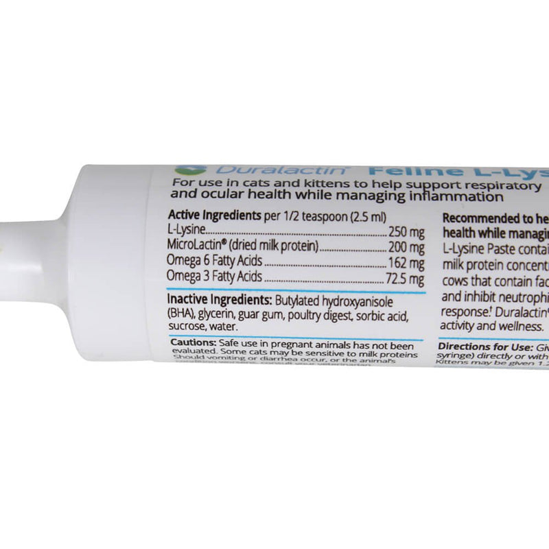 PRN Pharmacal Duralactin Feline L-lysine Paste for Cats - Supports Feline Joint, Respiratory, & Ocular Health - Natural Chicken-Flavored Paste to Help Manage Inflammation - 32.5mL Syringe - BeesActive Australia