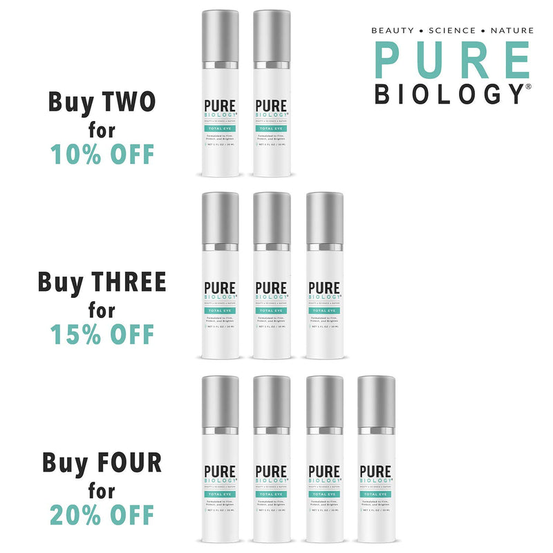 Pure Biology Premium Total Eye Cream - Under Eye Cream Anti Aging Serum with Vitamin C, E & Hyaluronic Acid - Eye Cream for Dark Circles and Puffiness, Wrinkles, Eye Bags - Women & Men Eye Cream -1 oz 1 Fl Oz (Pack of 1) - BeesActive Australia