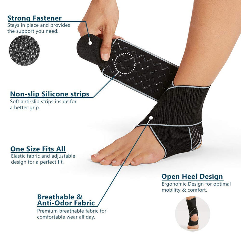 ComfiLife Ankle Brace for Men & Women – Adjustable Compression Ankle Support Wrap – Perfect Ankle Sleeve for Plantar Fasciitis, Achilles Tendon, Minor Sprains, Sports – Breathable, One Size Fits All Standard Black - BeesActive Australia