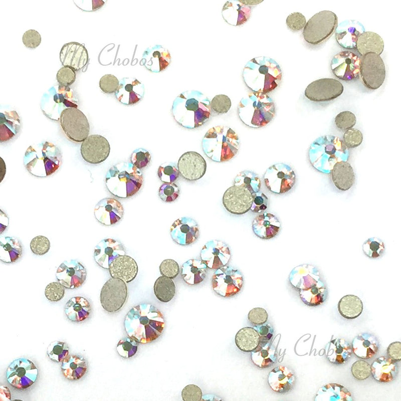 CRYSTAL AB (001 AB) Tiny small sizes mixed with Swarovski 2058 Xilion Rose flatbacks sizes ss3, ss5, ss6, ss7, ss9, ss10 No-Hotfix rhinestones nail art 144 pcs (1 gross) from Mychobos (Crystal-Wholesale) - BeesActive Australia