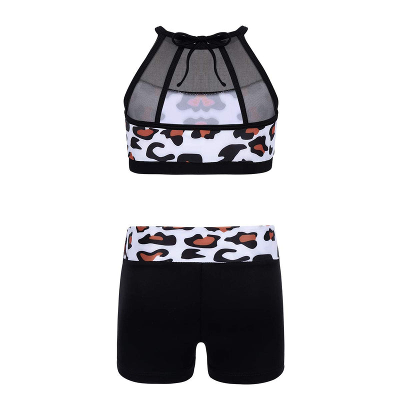 [AUSTRALIA] - TiaoBug Girls 2PCS Gymnastic Ballet Dancewear Outfits Sets Mock Neck Splice Tank Top Leotard with Booty Short Dancing Clothes Coffee 10 