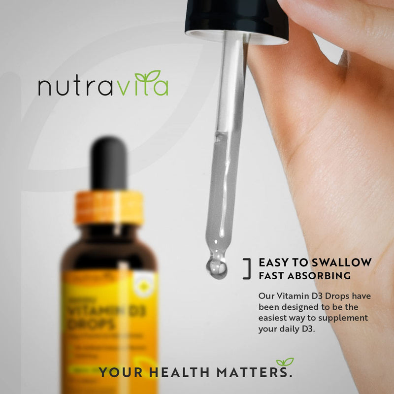 Vitamin D3 Drops 60ml (2000 Drops) � Vitamin D 1000IU per Drop � Flexible Dose of Liquid Vitamin D Supplement � Supports Normal Bones, Immune System & Calcium Absorption - Made in The UK by Nutravita - BeesActive Australia