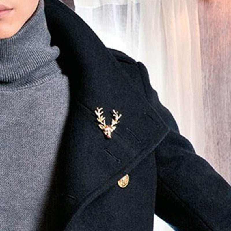 TseanYi Fashion Animal Alloy Brooch Pin Retro Elk Horns Collar Pin Deer Horns Breastpin Lucky Gold Clothes Pin Jewelry Gifts for Men and Women (Deer Horns) - BeesActive Australia