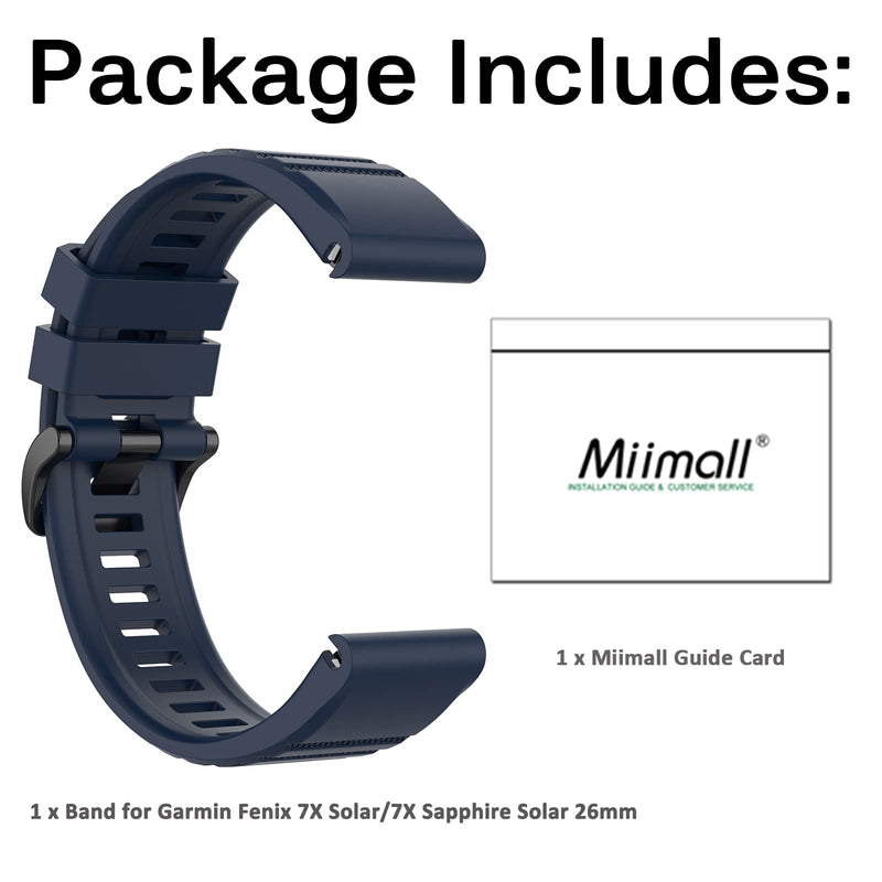 Miimall Compatible Garmin Fenix 7X Band, Soft Sport Silicone 26mm Replacement Wristband Lightweight Easy-Fit Band Straps for Garmin Fenix 26mm 7X/7X Solar/7X Sapphire Solar/6X/5X(Midnight Blue) Midnight Blue - BeesActive Australia