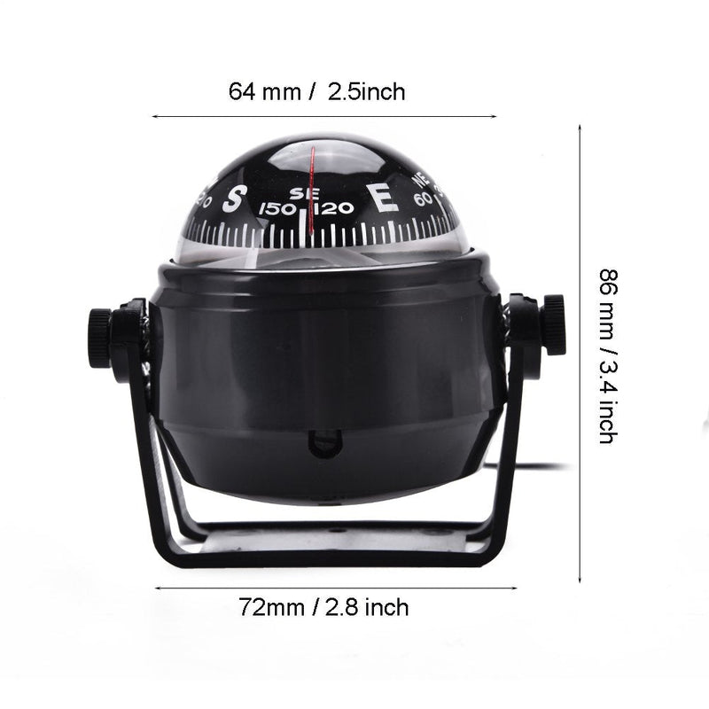 Fishlor Boat Compsss, Black Electronic Adjustable Military Marine Ball Night Compass for Boat Vehicle - BeesActive Australia
