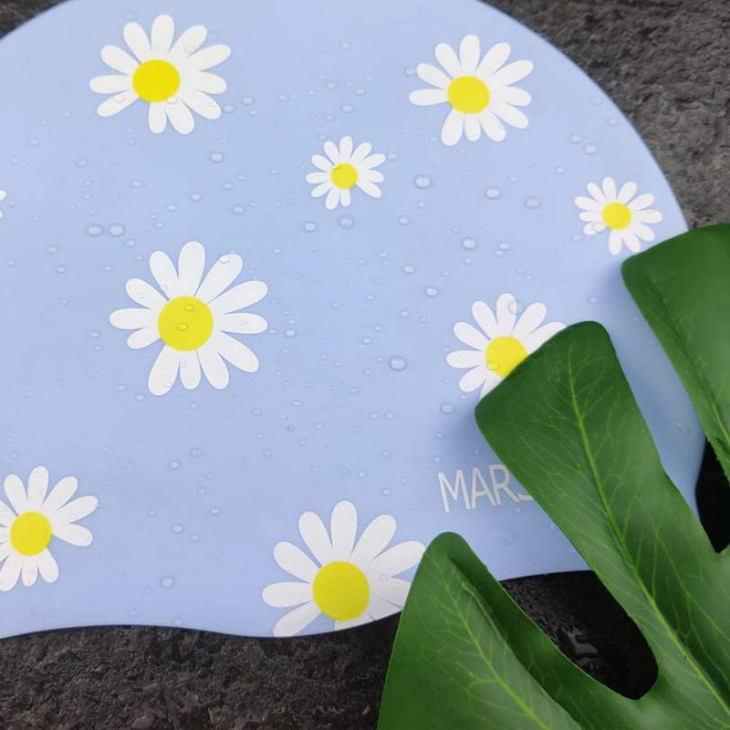 Marsolly Silicone Swim Cap for Women, Waterproof Long Hair Swimming Caps with Flower Printed Blue - BeesActive Australia