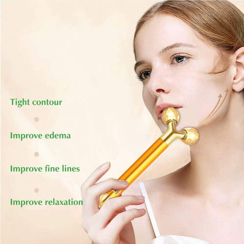 Face Massager Roller 2-in-1 Golden 3D Roller Electric Sonic Energy Face Roller and T Shape Face Massager Kit for Face Lift Beauty Skin Care Tools Gift Set for Women - BeesActive Australia