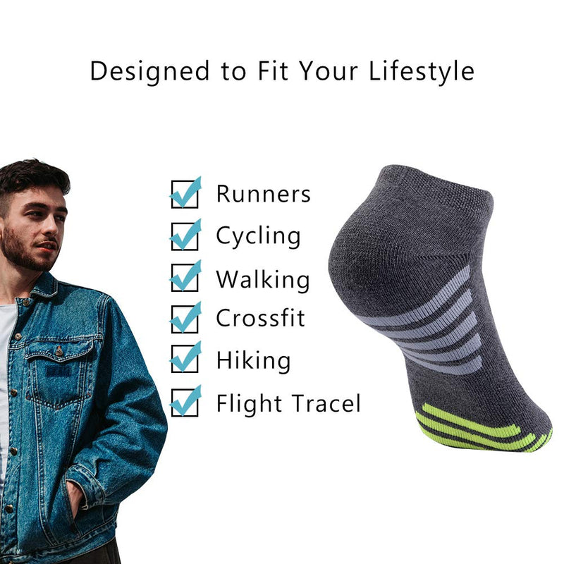 [AUSTRALIA] - Mens Athletic Low Cut Ankle Socks Cushioned Running Sports Sock for Men 6 Pack Grey（6 Pairs） 