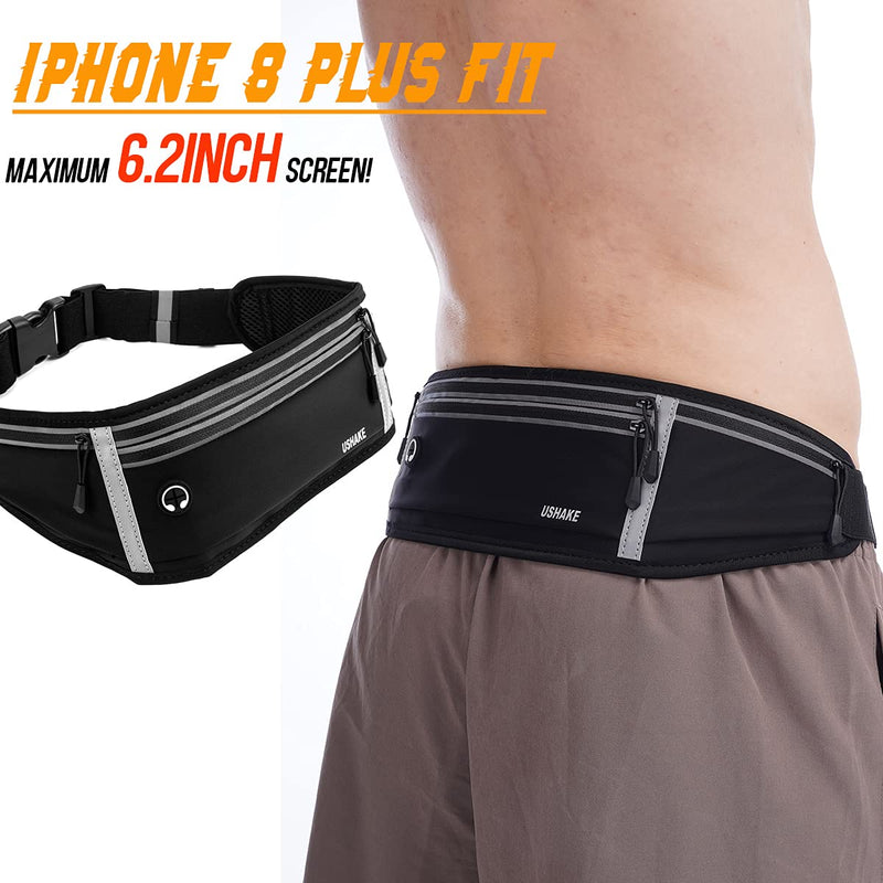 USHAKE Slim Running Belt, Workout Fanny Pack for Men Women,Exercise Waist Pack for Apple iPhone Holder, Runner Belt for Running Walking Cycling Camping Gym black/4 grey zippers - BeesActive Australia