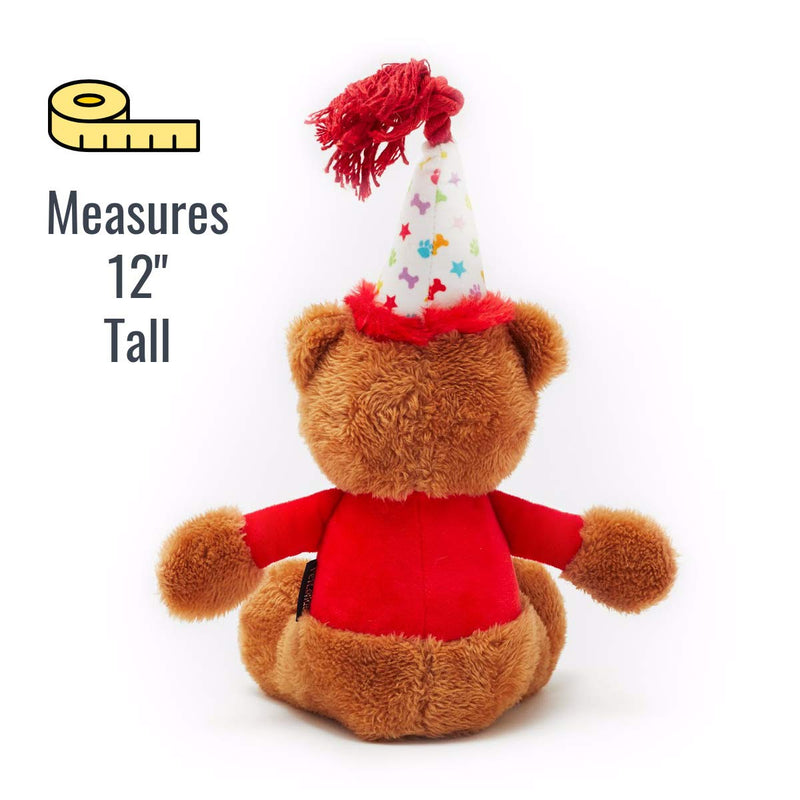 PET London Happy Birthday Bear Dog Toy - Present to Celebrate Dog's Bday or Adoption - Soft Plush Teddy Gift for Dog or Pup with Embroidered Birthday Message, Squeaky, Stylish Great Animal Gift - BeesActive Australia