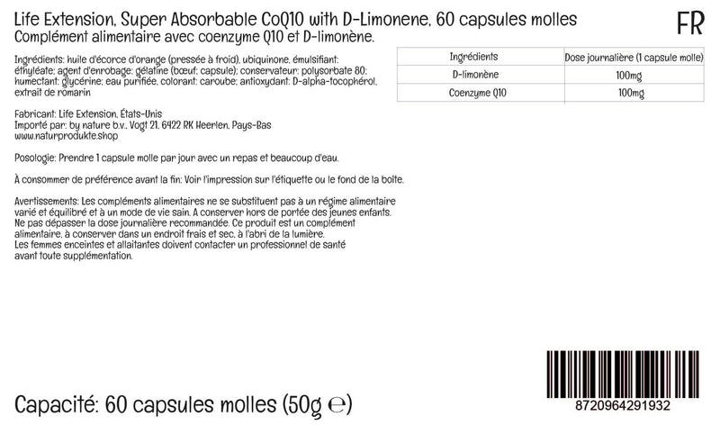 Life Extension, Super Absorbable CoQ10 with D-Limonene, 100mg Ubiquinone, 60 Softgels, Lab-Tested, Gluten Free, Soy Free, Non-GMO - BeesActive Australia