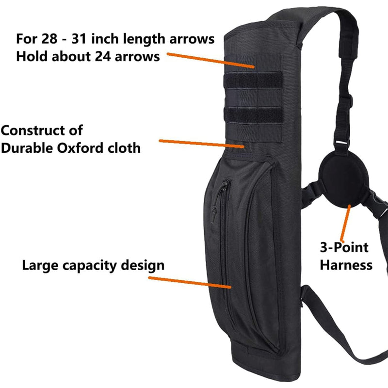 XTACER Heavy Duty Arrow Tactical Quiver Hunting Training Archery Arrow Target Quiver Holder Shoulder Bag Pouch, Back Quiver with Molle System Black - With Molle Webbing - BeesActive Australia