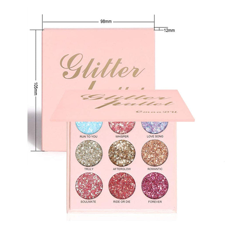 Kilshye Glitter Eyeshadow Palette Sparkle Shimmer Eye Shadow 9 Color Highly Pigment Eyes Shadows Waterproof Long Lasting Eyeshadows Professional Eye Make up for Women and Girls - BeesActive Australia