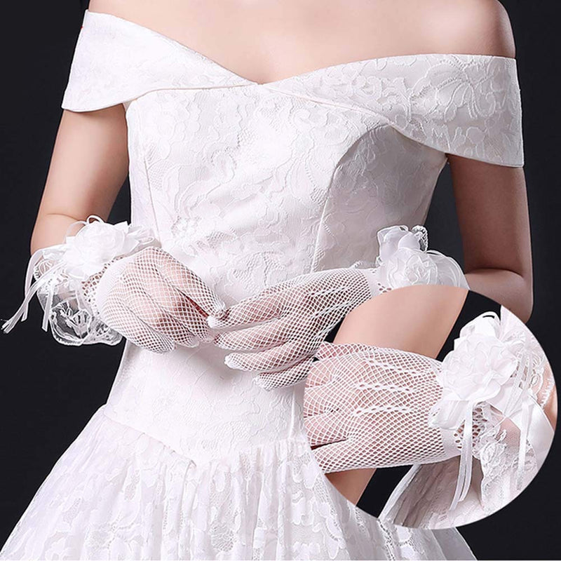 Wedding Accessories Gloves Thin Bridal Wedding Gloves Party Dress Lace Flower Short Gloves(White) - BeesActive Australia