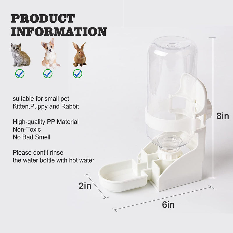 HERCOCCI Rabbit Hay Food Bin Feeder and Bunny Water Bottle Set, Hay Food Feeder Bowls Manger Rack with 500ml Hanging Water Dispenser Prevent Knock Over for Rabbit Guinea Pig Chinchilla Large WHITE - BeesActive Australia