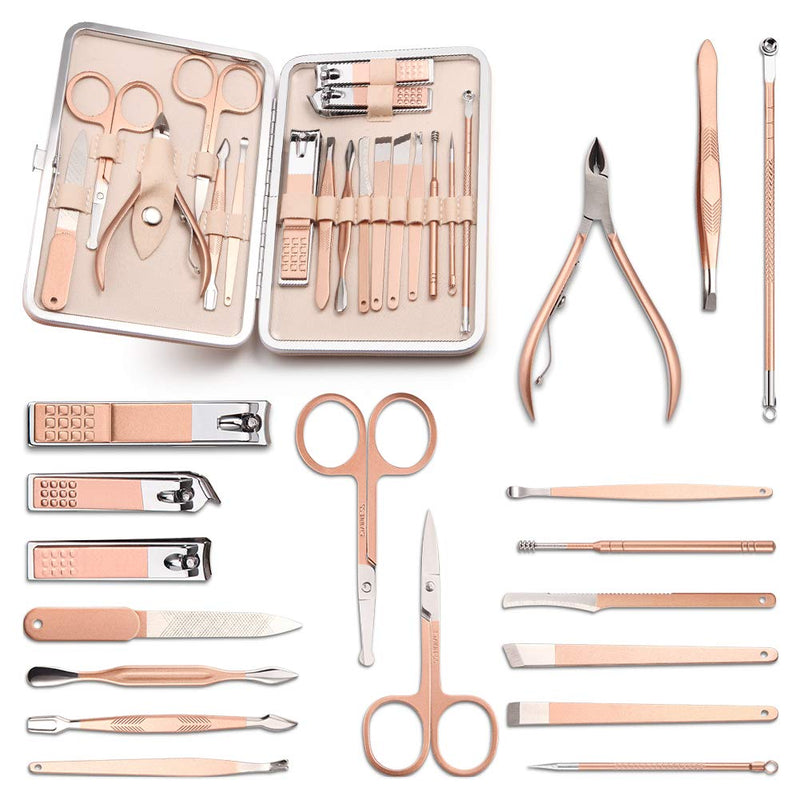 Manicure Set,18 In 1 Ultra Sharp Sturdy Nail Clippers Sets,Manicure Kit for Men and Women,Professional Nail Care Tools for Fingernails & Toenails,Pedicure Kit with Portable Stylish Case(Rose Gold) - BeesActive Australia