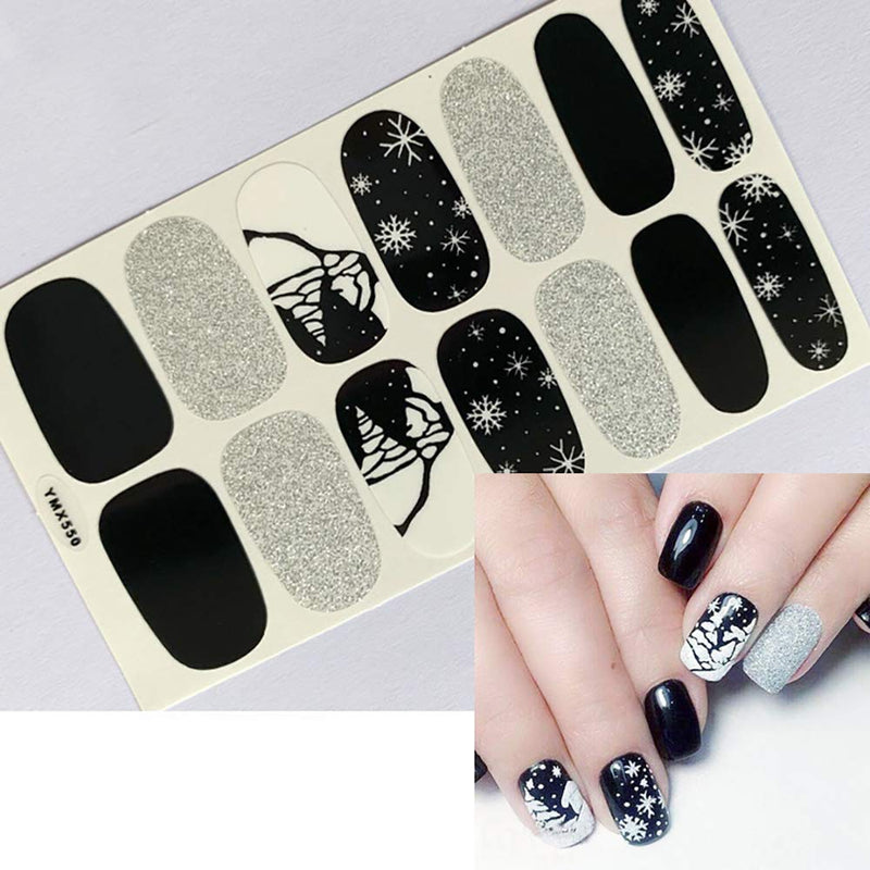 WOKOTO 6 Sheets Adhesive Nail Art Polish Stickers Strips Set With 1Pc Nail File Nail Wraps Decals Manicure Kit For Christmas KIT2 - BeesActive Australia