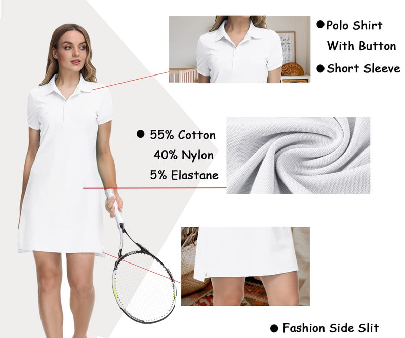 JINSHI Women T Shirt Dress Hiking/Tennis/Golf/Leisure Comfortable and Soft Athletic Dress for Women White Medium - BeesActive Australia