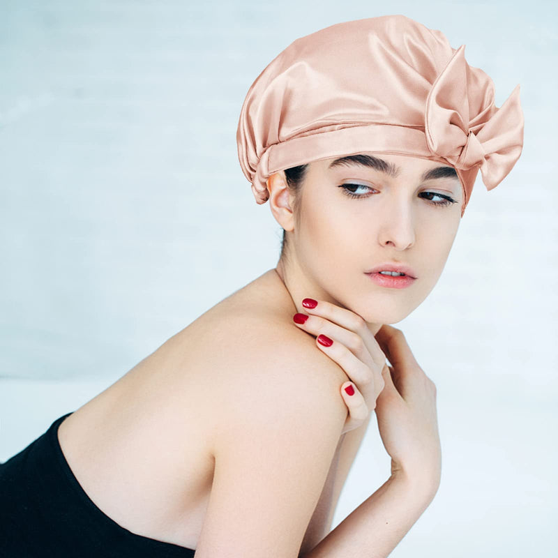 Reusable Bow Bath Cap Waterproof Shower Bonnet Turban Shower Hat Adjustable Bath Cap for Women Girl Beauty Hair Spa (Pink+Black) Pink+Black - BeesActive Australia