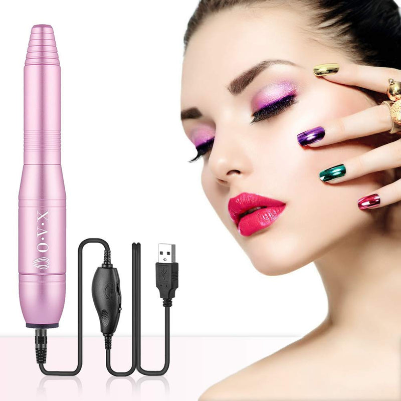 Portable Electric Nail Drill Machine, Professional 20000 RPM USB Manicure Pedicure Drills for Acrylic Nails Gel Polishing Shape Tools with Nail Drill Bits and Sanding Bands Efile Nail Drill Kit - Pink - BeesActive Australia