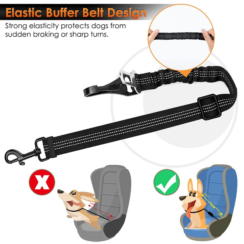 SlowTon Dog Seat Belt, Adjustable Dog Safety Belt Leash, 2 in 1 Latch Bar Attachment Dog Car Seatbelt with Elastic Nylon Bungee Buffer, Reflective Nylon Belt Tether Connect to Dog Harness 1Pack - Black - BeesActive Australia