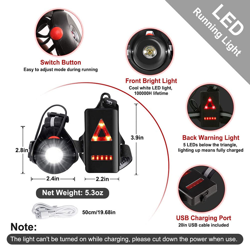 ALOVECO Outdoor Night Running Lights LED Chest Light Back Warning Light with Rechargeable Battery for Camping Hiking Running Jogging Outdoor Adventure (90° Adjustable Beam) - BeesActive Australia