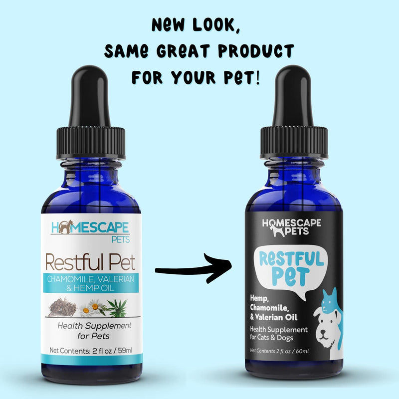 Hempseed, Chamomile & Valerian Oil for Cats & Dogs - RESTFUL PET - for Relaxation - Anxiety, Stress, Fireworks, Thunder, Separation - Natural Organic Calming Drops - All Breeds (2 fl oz) - BeesActive Australia