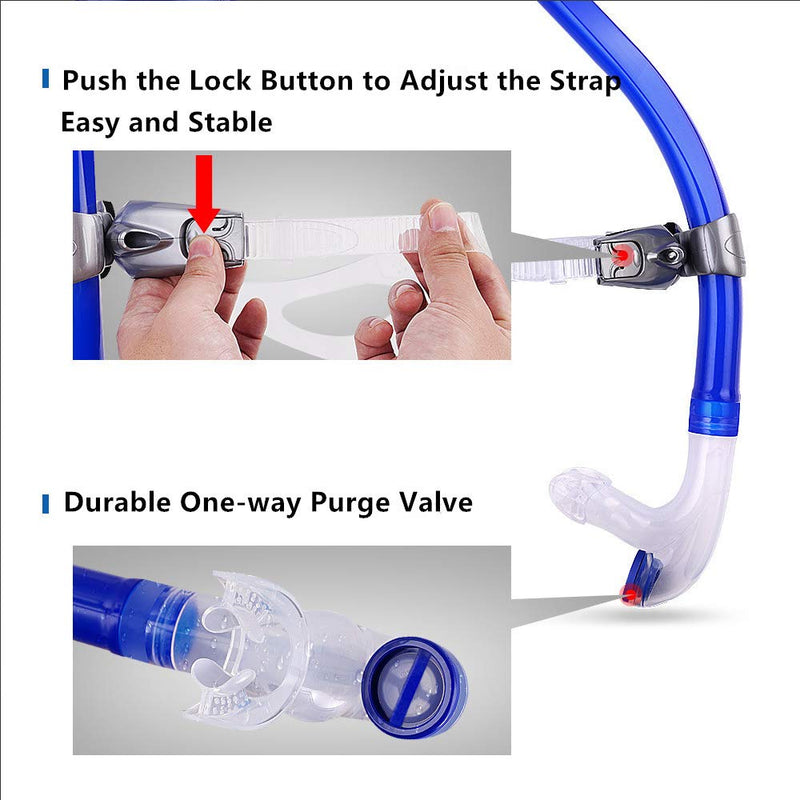 [AUSTRALIA] - Focevi Swim Snorkel for Lap Swimming,Adult Swimmers Snorkeling Gear for Swimming Snorkel Training in Pool and Open Water,Snorkle Center Mount Silicone Mouthpiece One-Way Purge Valve D-Blue-upgrade 