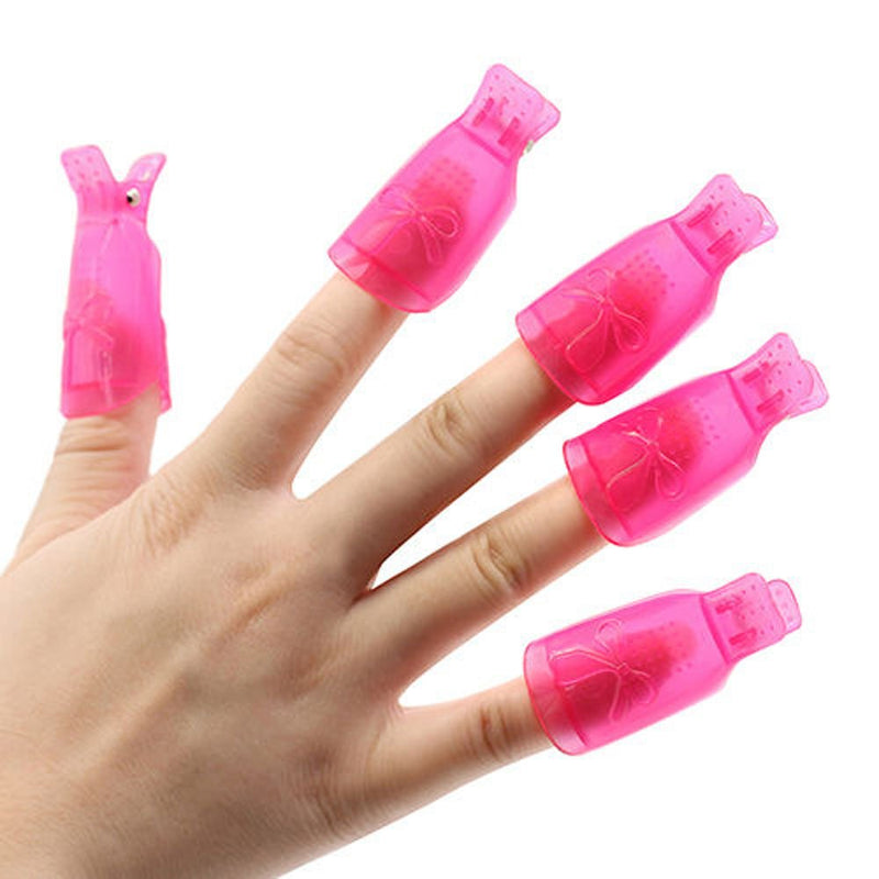 yueton Pack of 20 Graceful Bowknot Reusable Nail Art Soak Off Cap Clip UV Gel Polish Remover Wrap Tool (Hot Pink+Transparent) Hot Pink+transparent - BeesActive Australia