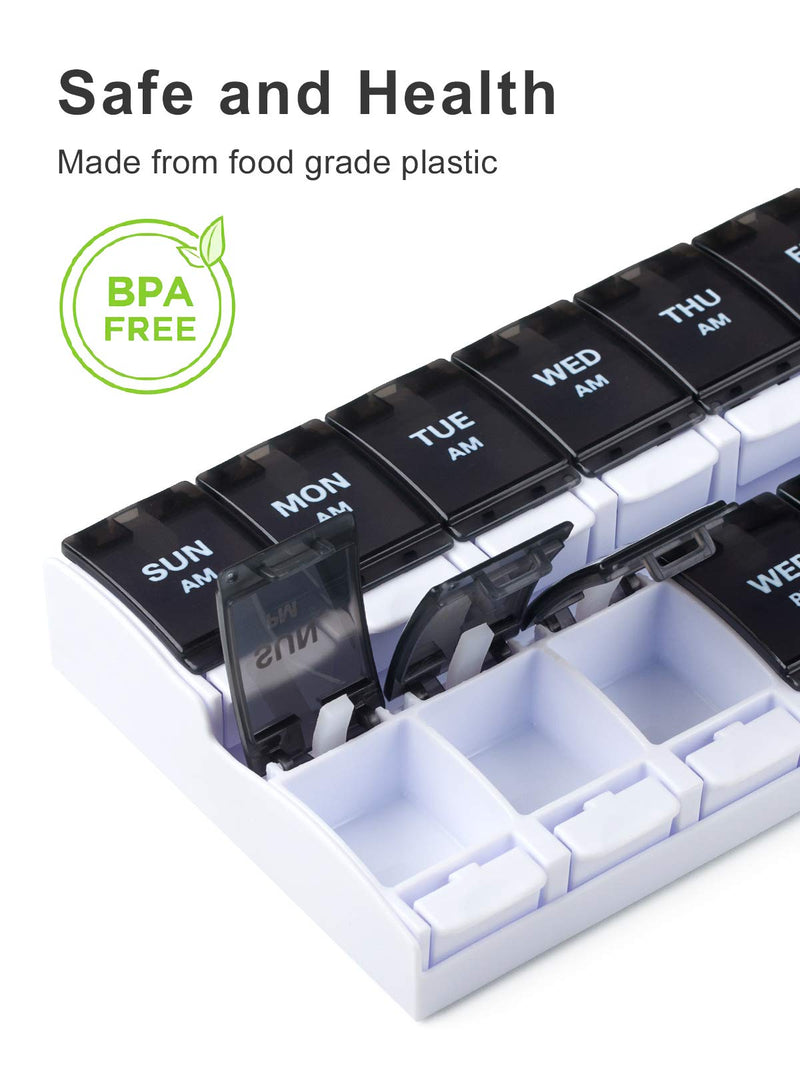 BUG HULL Pill Box 7 Day AM PM, Pill Organiser 2 Times a Day, Large Compartments Rainbow BPA Free (Black) - BeesActive Australia