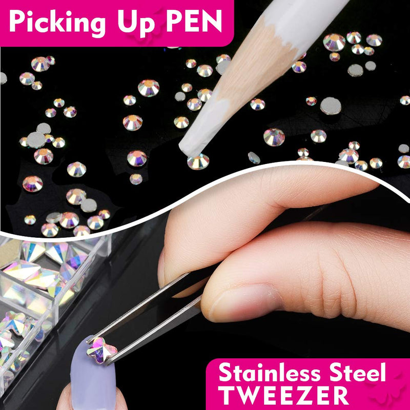 Rhinestones for Nails, Teenitor 1440pcs 6 Sizes Rhinestones Crystals and 120pcs Multi Shapes Nail Diamonds with Nail Art Designs tools Kit- 8ml Gem Gel Resin Glue Nail Brushes Wax Pen Picking Tweezers - BeesActive Australia