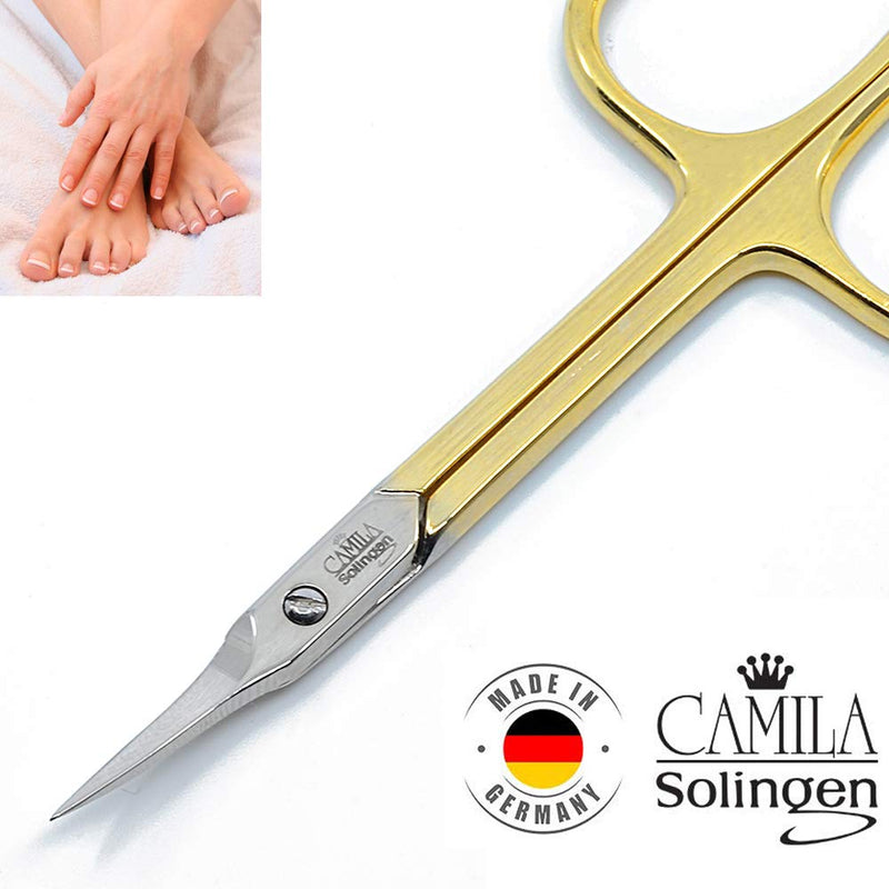 Camila Solingen CS04 Professional Nail Cuticle Scissors, Hypoallergenic Gold Plated Sharp Curved Manicure Pedicure Grooming for Finger and Toe Nail Care. Made of Stainless Steel in Solingen, Germany Cuticle Scissor - Tower Point - BeesActive Australia