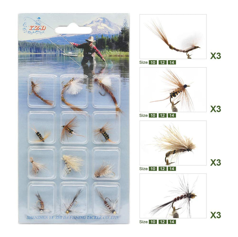 YZD Fly Fishing Trout Flies Kit 12pcs Fly Fishing Lure for Trout Premium Dry Wet Flies Streamer Mayfly Emerger Flys Trout Fly Fishing Gear Bait Assorted C - BeesActive Australia