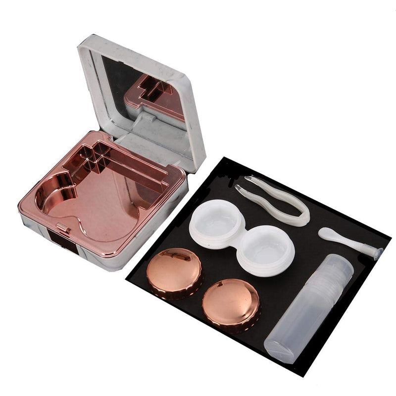 1 Pc Marble Contact Lens Case Travel Contact Lens Case Mini Box Beauty Box Companion Box Portable Invisible Mirror Box(Marble Series Rose Gold) - BeesActive Australia