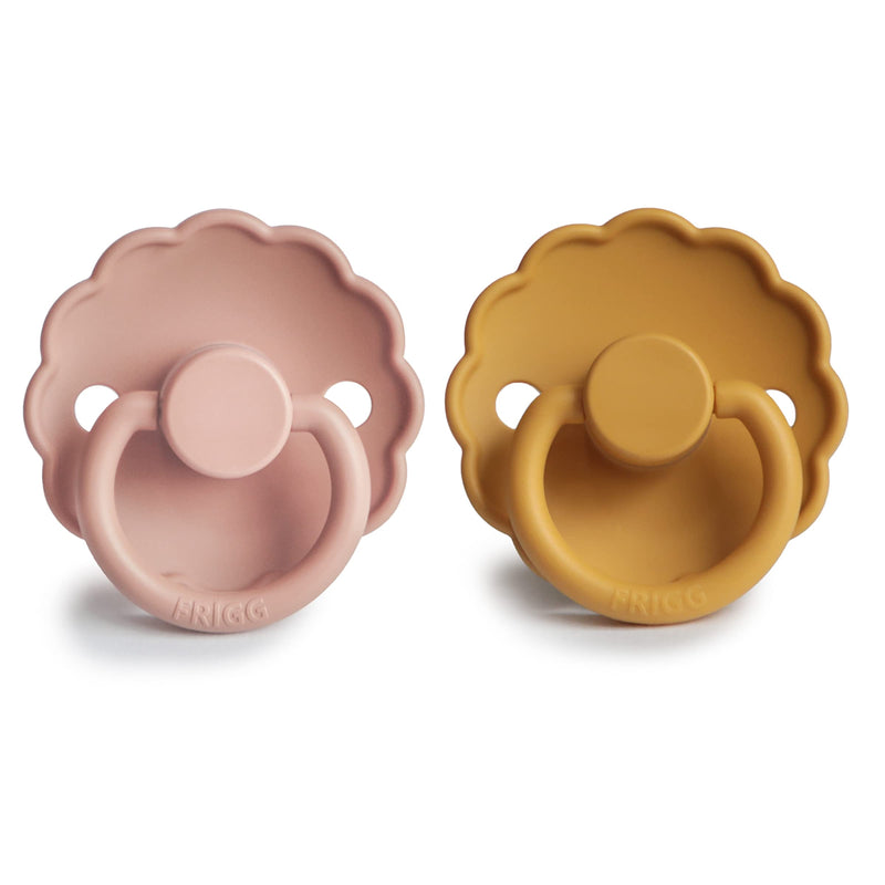 FRIGG Daisy SilkySoft Silicone Baby Pacifier | Made in Denmark | BPA-Free (Rose Gold/Honey Gold, 6-18 Months) Honey Gold/Rose Gold - BeesActive Australia