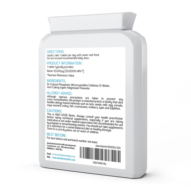 Biotin 10,000 mcg 120 Tablets � Exclusively Maximum Strength D-Biotin, The only Natural Form with Full Vitamin B7 Activity - Support for Healthy Hair Growth, Skin and Nails - UK Made to cGMP Code - BeesActive Australia