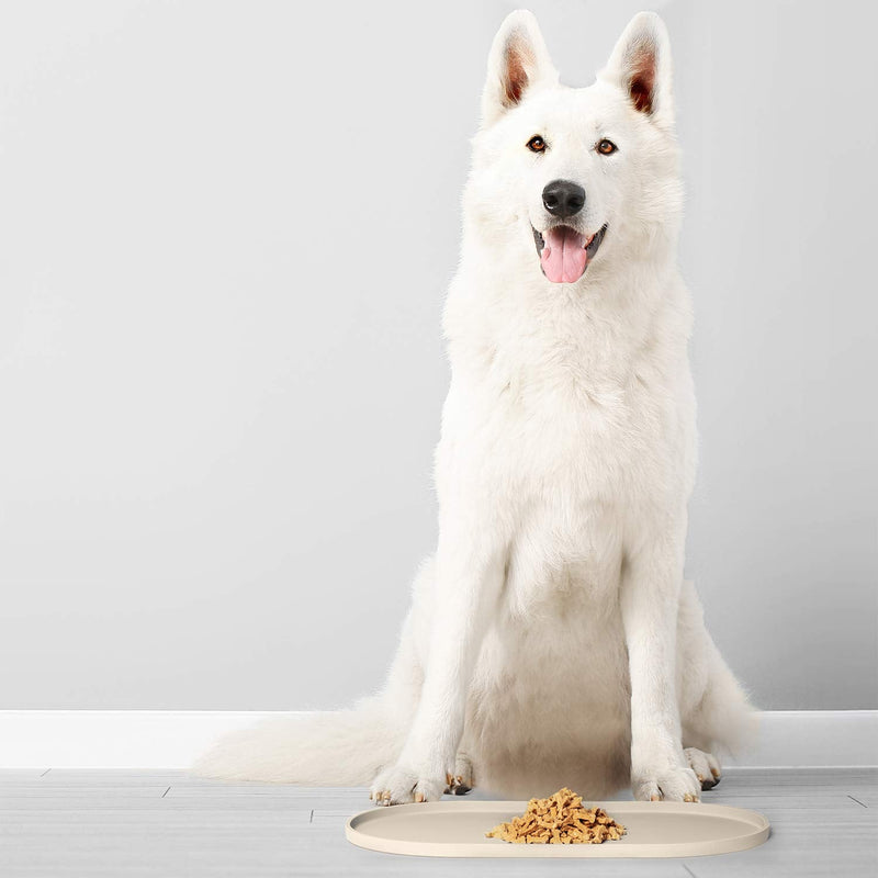DogBuddy Dog Food Mat - Waterproof Dog Bowl Mat, Silicone Dog Mat for Food and Water, Pet Food Mat with Edges, Nonslip Dog Feeding Mat, Dog Food Mats for Floors – Puppy Supplies 19x11 Inch (Pack of 1) White Sand - BeesActive Australia