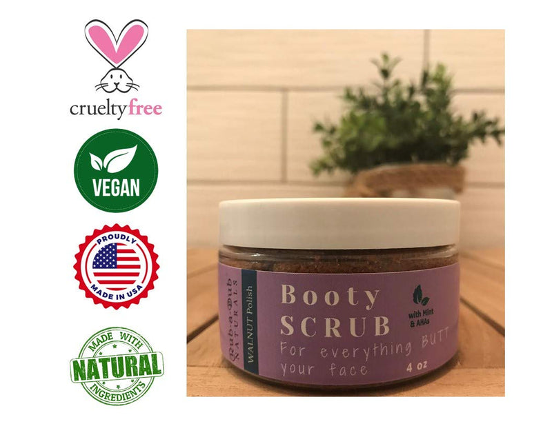 Rub-a-Dub Naturals Premium Walnut Body, Back & Booty Scrub w/ Mint & AHAs – Exfoliating Butt Scrub for Acne, Cellulite, Stretch Marks, Ingrown Hair, Keratosis Pilaris – MADE IN USA (Peppermint, 4 oz - Full Size) Peppermint 4 Ounce (Pack of 1) - BeesActive Australia