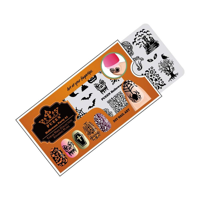 PUEEN Nail Art Stamping Plate - Halloween Party 01 - Theme Park Collection 125x65mm Unique Nailart Polish Stamping Manicure Image Plates Accessories Kit - BH000725 - BeesActive Australia