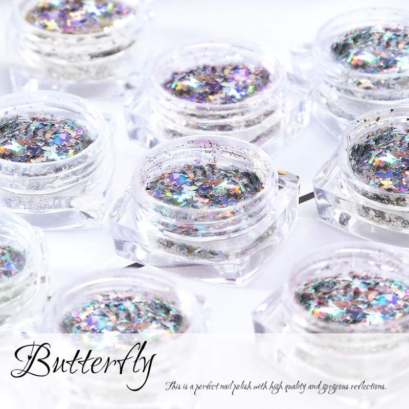 Butterfly Glitter For Lip Gloss - Nail Glitter Butterfly Nail Art Gel Nail Polish Flakes Holographic Silver Acrylic Butterflies Confetti Sequins Shiny Laser Decorations For Make Up Body Face Eye - 10g - BeesActive Australia