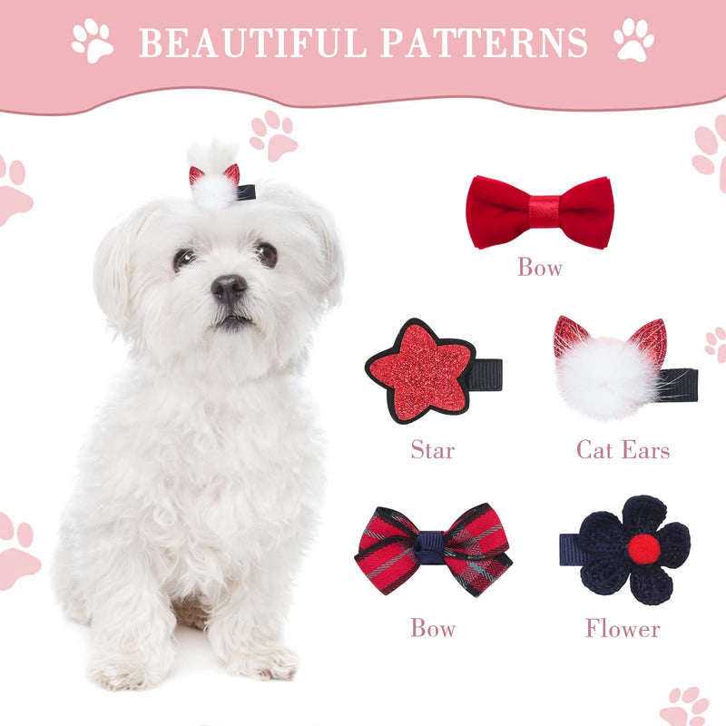 PetsHome Dog Hair Clips 5 Pcs Cat Dog Hair Bows Pet Hair Barrettes Crown Hair Pins Handmade Cute Patterns Dog Grooming Hair Accessories for Pet Cat Dog Red - BeesActive Australia