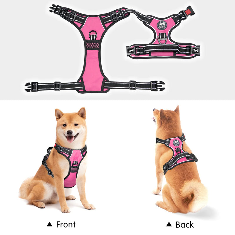 PoyPet No Pull Dog Harness, No Choke Front Lead Dog Reflective Harness, Adjustable Soft Padded Pet Vest with Easy Control Handle for Small to Large Dogs Medium Pink - BeesActive Australia