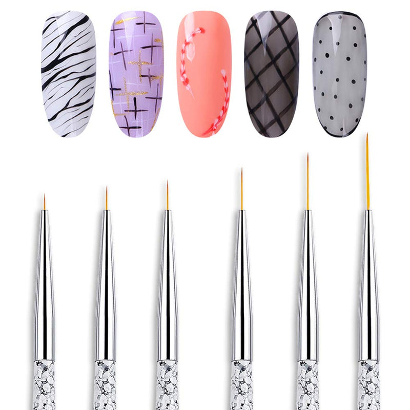 SILPECWEE 6Pcs Fine Nail Art Liner Brush Set Detailing Striping Blending Acrylic Nail Painting Flower Pen Manicure Accessories (5/7/9/11/15/20) NO1 - BeesActive Australia