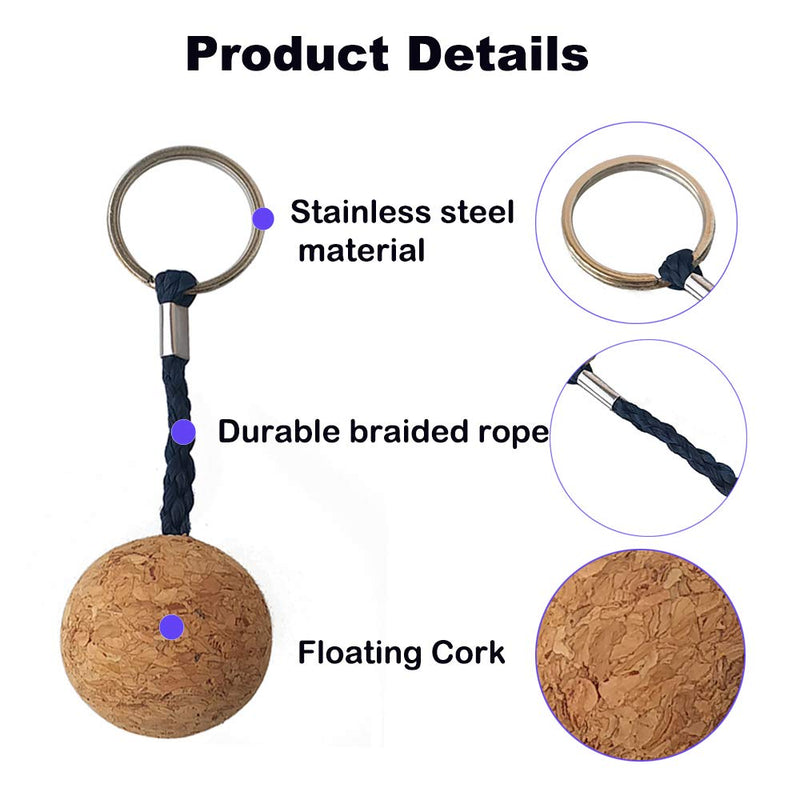 35mm Floating Cork Ball Keyring Float Keychain for Kayaking Boating Fishing Kite Surfing Sailing Kayak, Pack of 2 - BeesActive Australia