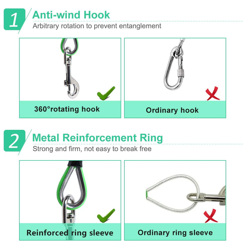 AMOFY 25ft-30ft-100ft Dog Tie Out Cable Galvanized Steel Wire Rope with PVC Coating for Medium to Large Dogs up to 396Ibs 30ft Green gecko - BeesActive Australia