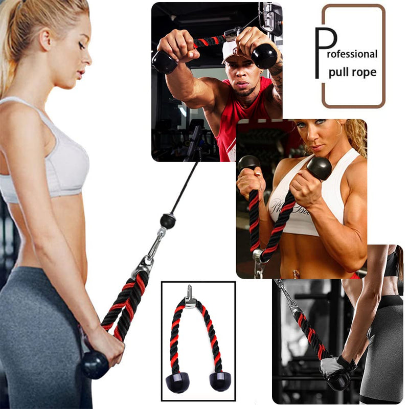 tchrules Universal Tricep Rope Pull Down, 27 Inch Heavy Duty Rope Length, Easy to Grip & Non Slip Cable Workout Exercise Machine Attachment, Suitable for Professional Gyms Black red - BeesActive Australia