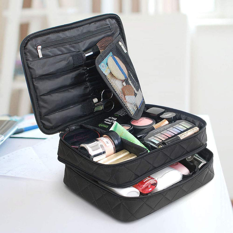 Travel Makeup Pouch ,Double Layer Cosmetic Bags ,Large Cosmetic Bag(25cm*20cm*12cm) , Wash Bag for Women(Black) Black - BeesActive Australia